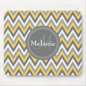 Monogrammed Yellow & Gray Chevron Pattern Muismat (Voorkant)