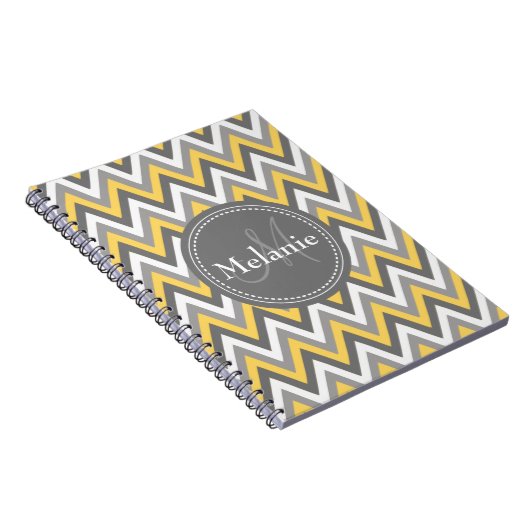 Monogrammed Yellow & Gray Chevron Pattern Notitieboek (Rechterzijde)