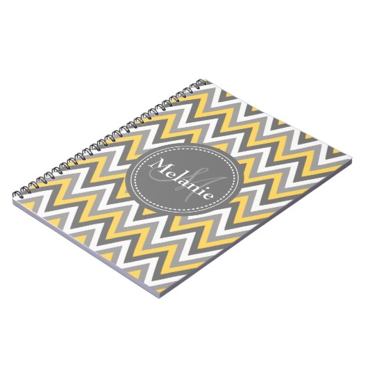 Monogrammed Yellow & Gray Chevron Pattern Notitieboek (Linkerzijde)