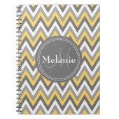 Monogrammed Yellow & Gray Chevron Pattern Notitieboek (Voorkant)