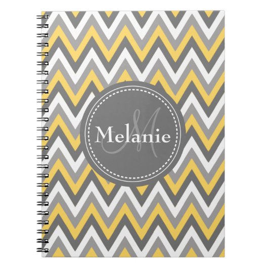 Monogrammed Yellow & Gray Chevron Pattern Notitieboek (Voorkant)