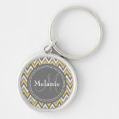 Monogrammed Yellow & Gray Chevron Pattern Sleutelhanger (Voorkant)