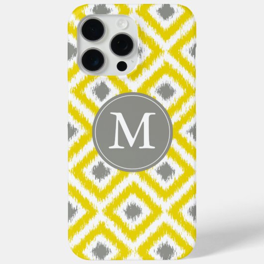 Monogrammed Yellow Grey Diamond Ikat Pattern Case-Mate iPhone Case (Achterkant)