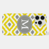Monogrammed Yellow Grey Diamond Ikat Pattern iPhone Hoesje (Achterkant horizontaal)