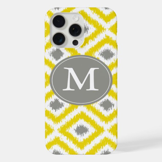 Monogrammed Yellow Grey Diamond Ikat Pattern iPhone Hoesje (Achterkant)