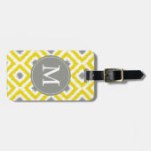 Monogrammed Yellow Grey Diamonds Ikat Pattern Bagagelabel (Voorkant horizontaal)