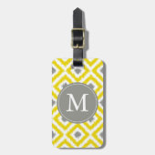 Monogrammed Yellow Grey Diamonds Ikat Pattern Bagagelabel (Voorkant verticaal)