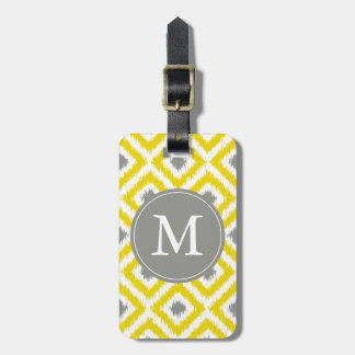 Monogrammed Yellow Grey Diamonds Ikat Pattern Bagagelabel