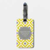 Monogrammed Yellow Grey Diamonds Ikat Pattern Bagagelabel (Achterkant verticaal)