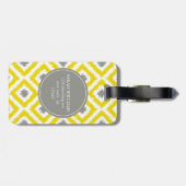 Monogrammed Yellow Grey Diamonds Ikat Pattern Bagagelabel (Achterkant horizontaal)