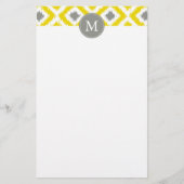 Monogrammed Yellow Grey Diamonds Ikat Pattern Briefpapier (Voorkant)