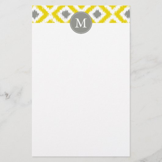 Monogrammed Yellow Grey Diamonds Ikat Pattern Briefpapier (Voorkant)