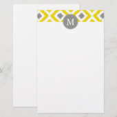 Monogrammed Yellow Grey Diamonds Ikat Pattern Briefpapier (Voorkant / Achterkant)