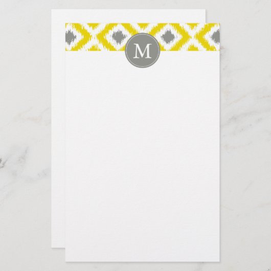 Monogrammed Yellow Grey Diamonds Ikat Pattern Briefpapier (Voorkant / Achterkant)