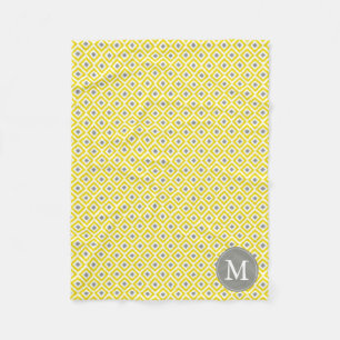 Monogrammed Yellow Grey Diamonds Ikat Pattern Fleece Deken
