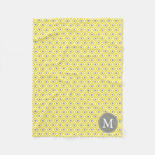 Monogrammed Yellow Grey Diamonds Ikat Pattern Fleece Deken (Voorkant)
