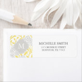 Monogrammed Yellow Grey Floral Damask Pattern Etiket (Insitu)