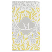 Monogrammed Yellow Grey Floral Damask Pattern Klein Cadeauzakje (Achterkant)
