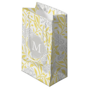 Monogrammed Yellow Grey Floral Damask Pattern Klein Cadeauzakje