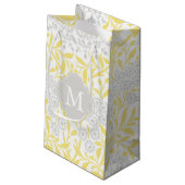 Monogrammed Yellow Grey Floral Damask Pattern Klein Cadeauzakje (Achterkant Gekanteld)