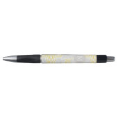 Monogrammed Yellow Grey Floral Damask Pen (Voorkant)