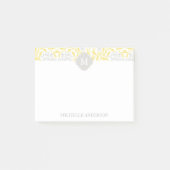 Monogrammed Yellow Grey Floral Damask Post-it® Notes (Voorkant)