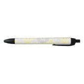 Monogrammed Yellow Grey Floral Damask Zwarte Inkt Pen (Bodem)