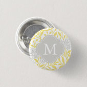 Monogrammed Yellow Grey Floral Pattern Ronde Button 3,2 Cm (Voorkant /achterkant)
