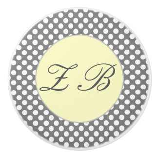 Monogrammed Yellow & Grey met White Polka Dots Keramische Knop