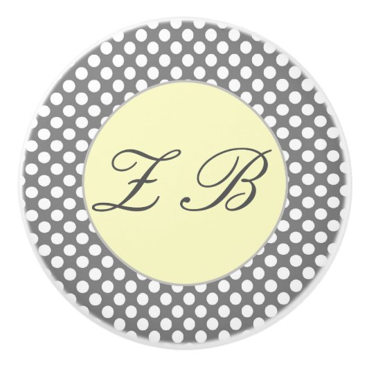 Monogrammed Yellow & Grey met White Polka Dots Keramische Knop (Voorkant)