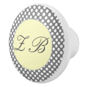 Monogrammed Yellow & Grey met White Polka Dots Keramische Knop (Rechts)