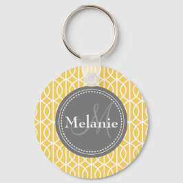 Monogrammed Yellow Grey Moroccan Ogee Pattern Sleutelhanger