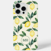 Monogrammed Yellow Lemons Pattern Moderne Initiale Case-Mate iPhone Case (Achterkant)