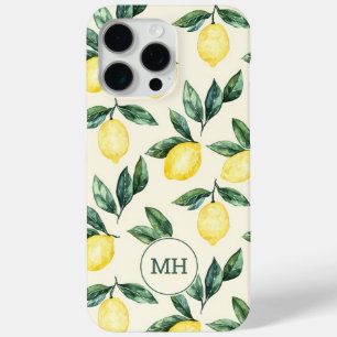 Monogrammed Yellow Lemons Pattern Moderne Initiale iPhone 15 Pro Max Hoesje