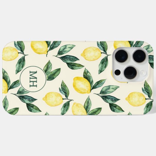 Monogrammed Yellow Lemons Pattern Moderne Initiale Case-Mate iPhone Case (Achterkant (horizontaal))