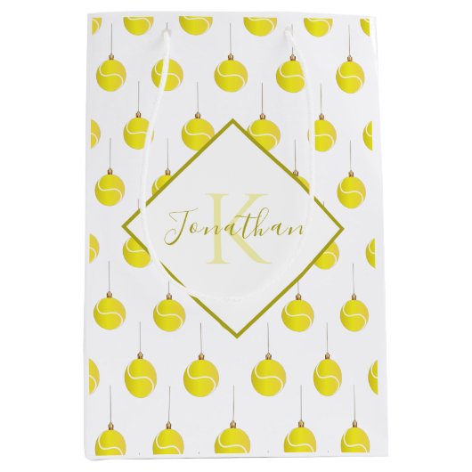 Monogrammed Yellow Tennis Ball Ornament Kerstmis Medium Cadeauzakje (Voorkant)