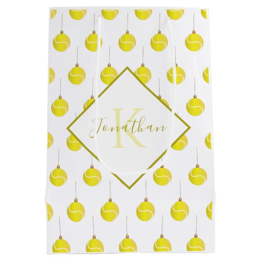 Monogrammed Yellow Tennis Ball Ornament Kerstmis Medium Cadeauzakje (Achterkant)
