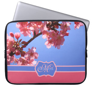 Monogrammed Yokohama Sakura Pink Cherry Blossom Laptop Sleeve