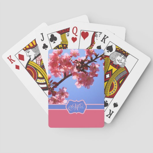 Monogrammed Yokohama Sakura Pink Cherry Blossom Pokerkaarten (Achterkant)