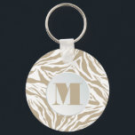 Monogrammed Zebra Animal Print Sleutelhanger<br><div class="desc">Een stijlvolle sleutelhanger is voorzien van uw monogram initiaal op een bruine en witte wilde dierenprint. Creëer voor jezelf of als cadeau geven. OVEREENKOMENDE objecten in onze winkel.</div>
