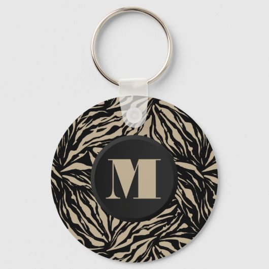 Monogrammed Zebra Animal Print Sleutelhanger (Voorkant)
