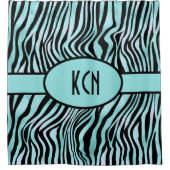 Monogrammed Zebra Print Zwart en Blauwgroen Turquo Douchegordijn (Voorkant)