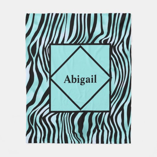 Monogrammed Zebra Print Zwart en Blauwgroen Turquo Fleece Deken (Voorkant)