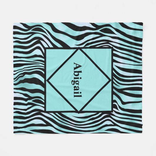 Monogrammed Zebra Print Zwart en Blauwgroen Turquo Fleece Deken (Voorkant (Horizontaal))