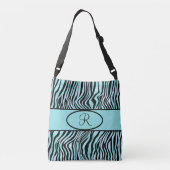 Monogrammed Zebra Stripe Turquoise Blauwgroen en z Crossbody Tas (Achterkant)