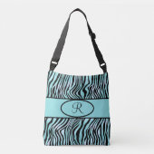 Monogrammed Zebra Stripe Turquoise Blauwgroen en z Crossbody Tas (Voorkant)