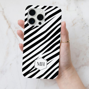 Monogrammed Zebra zwart-wit chique patroon iPhone 15 Pro Max Hoesje