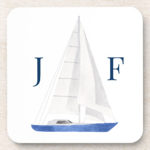Monogrammed zeilboot met nautische Waterverf Bier Onderzetter
