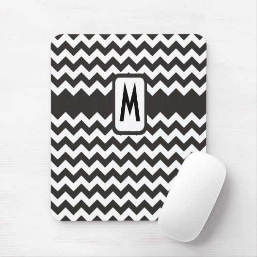 Monogrammed Zigzag Mousepad: Zwarte, witte Chevron Muismat (Met muis)