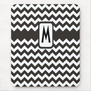 Monogrammed Zigzag Mousepad: Zwarte, witte Chevron Muismat